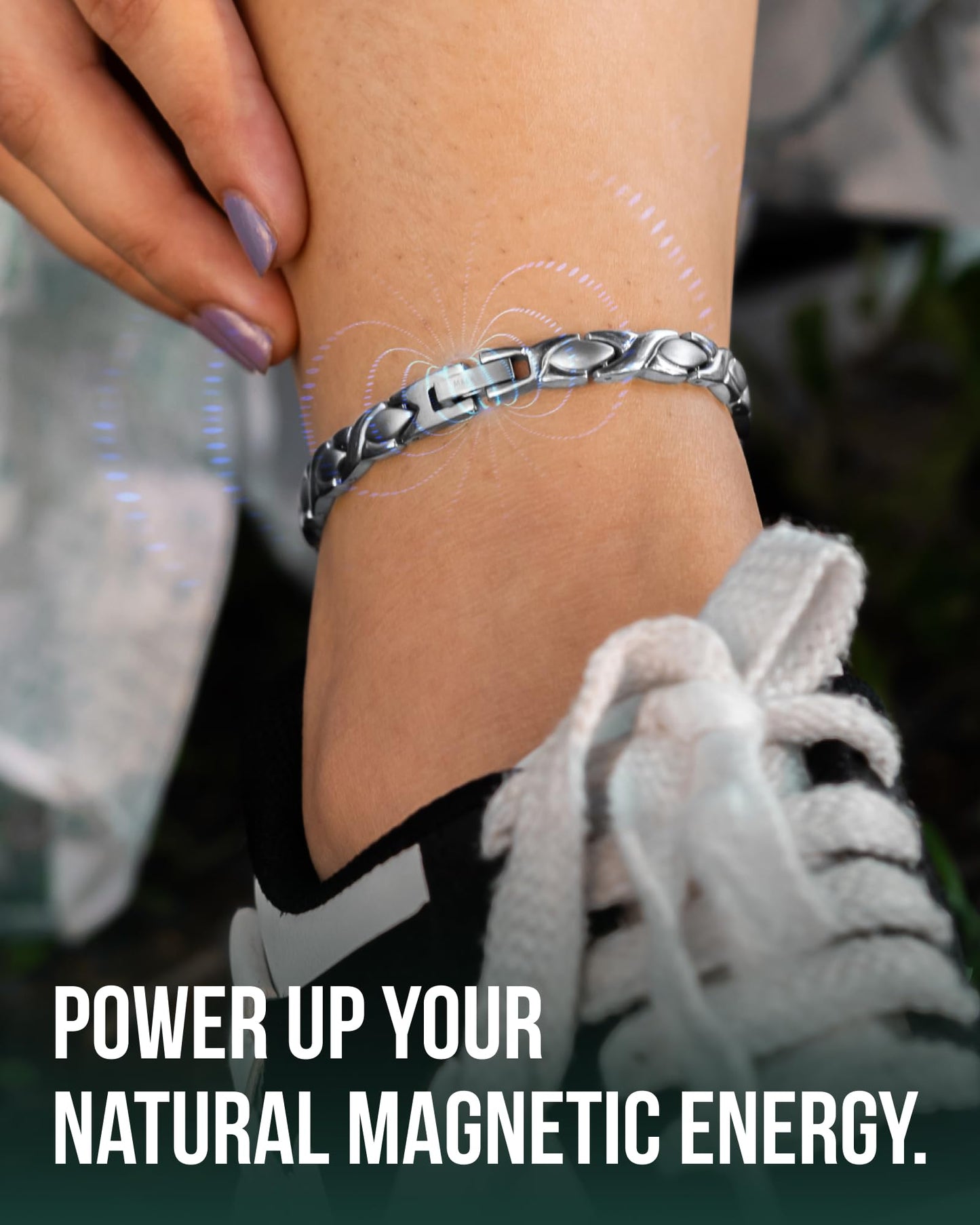 MagnetRX Womens Magnetic Ankle Bracelet – Ultra Strength Magnetic Anklets with 34 Magnets – Titanium Ankle Bracelets for Women (Silver)