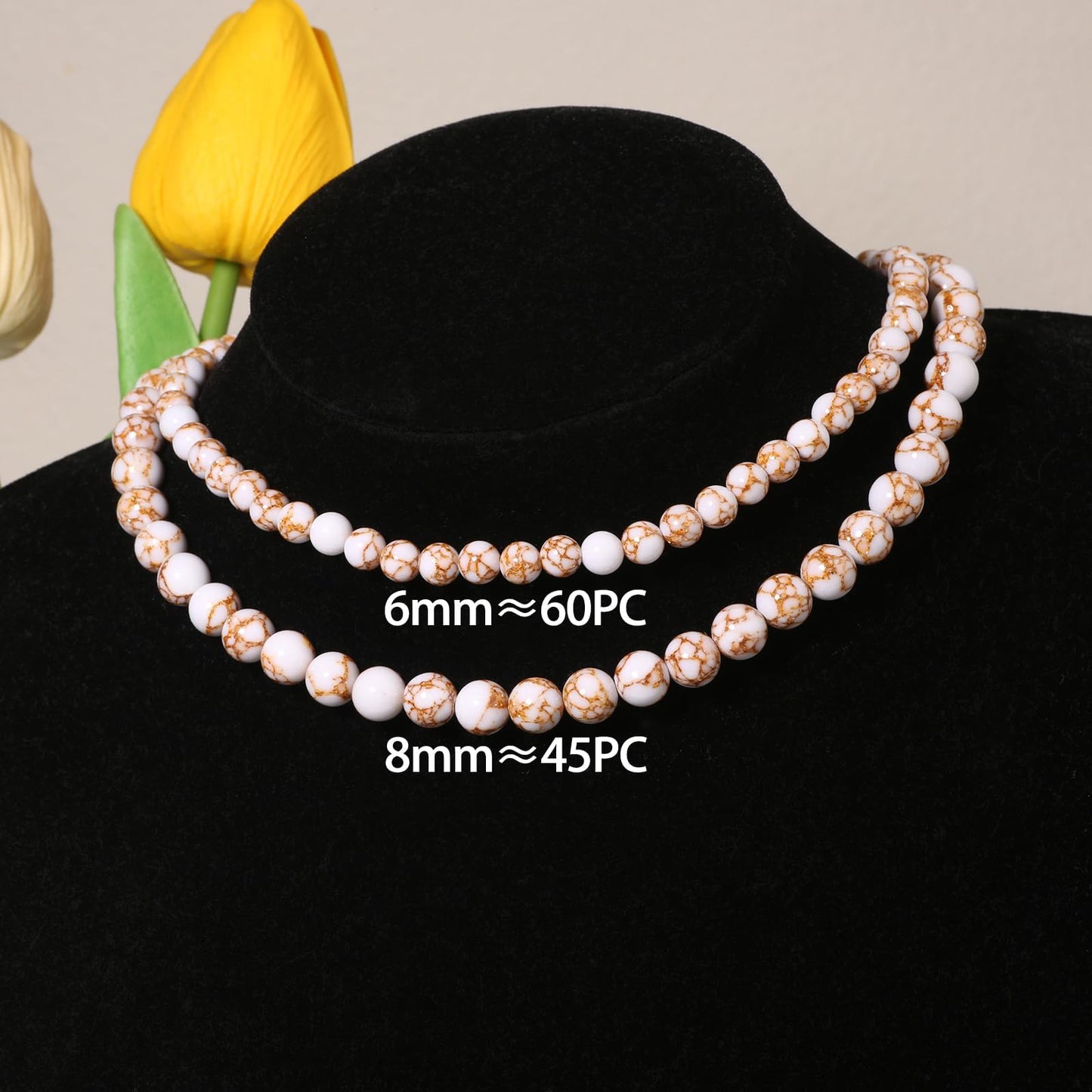 6mm White and Gold Turquoise Natural Stone Beads Round Loose Beads for Jewelry Making Yochus DIY Beads Bracelet Necklace