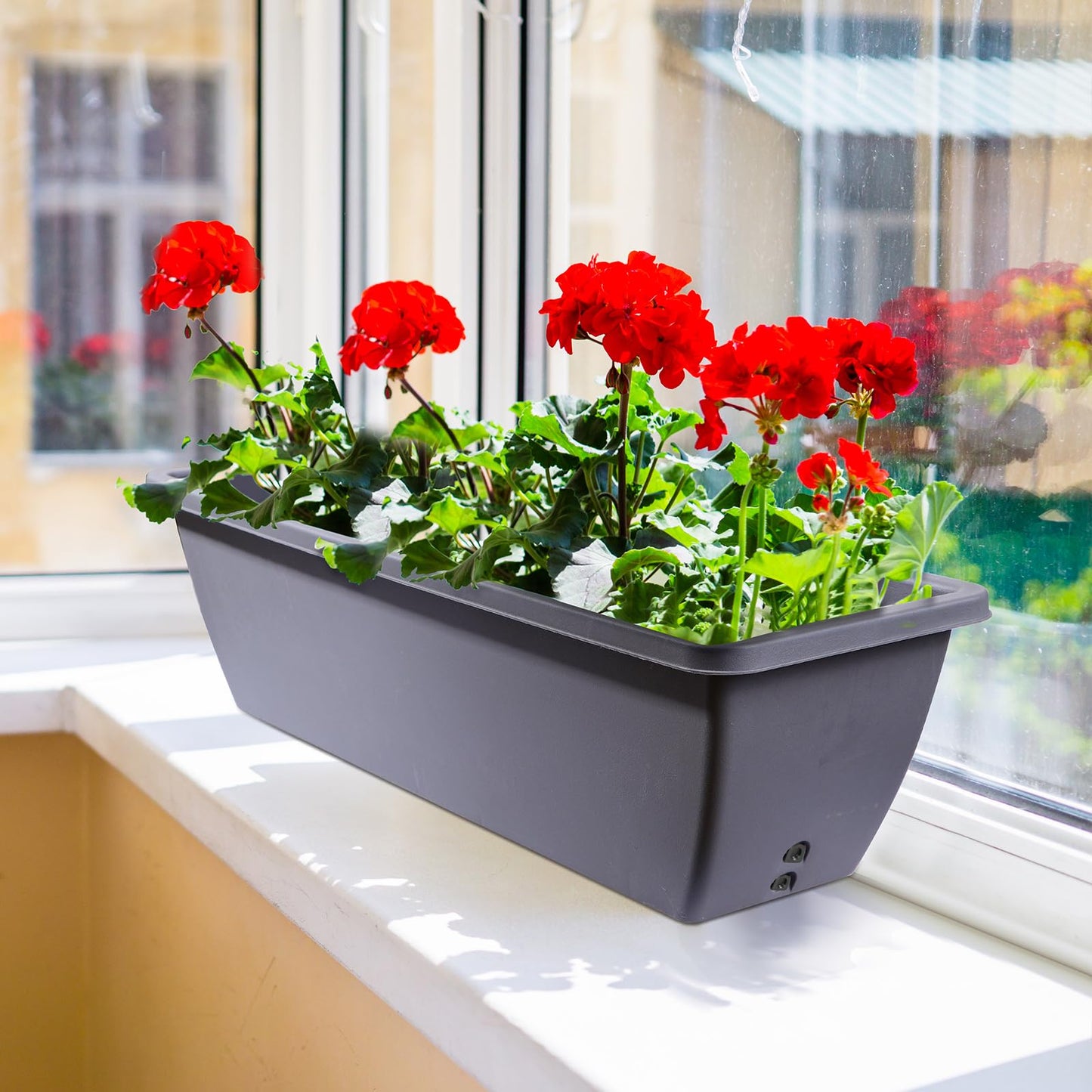 Tcevily 12 Pcs 24 inch Window Box Planter, Large Rectangular Flower Planter Boxes with Shelf Insert Plastic for Indoor and Outdoor Garden, Balcony Home Decor (12, 24 inch)