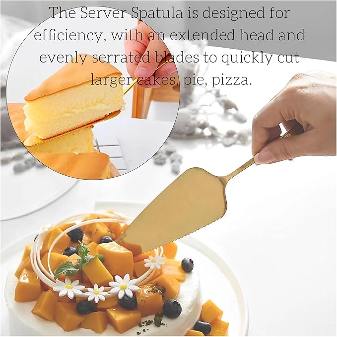 Cake Pie Server Spatula, 2-Pack Stainless Steel Pizza Pastry Cake Slicer Server Set, Cake Cutter with Serrated Edges for Kitchen, Restaurants, Wedding, Birthdays and Parties(Silver & Gold)