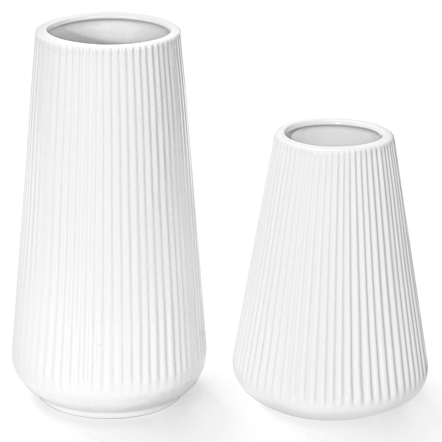 White Ceramic Vase, GUKJOB Small Cute Flower Vase for Pampas Grass, Home, Living Room, Dining Table, Farmhouse, Office Decor, Bedroom, Table, and Kitchen Shelf (White- 2PCS)
