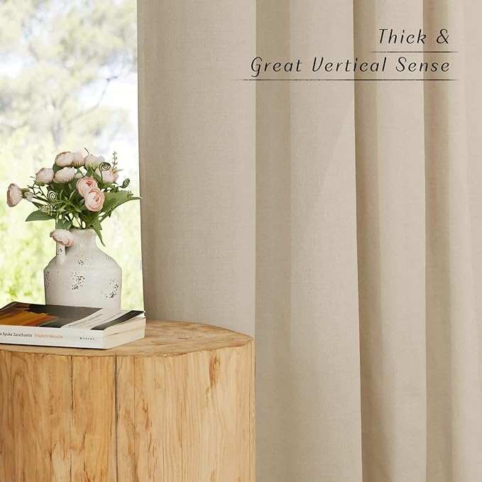 NICETOWN Linen Flax Semi Sheer Curtains 94" Length, Grommet Window Treatments Privacy Added with Light Penetration Vertical Drapes for Loft/Home Office, Angora, W55 x L94, 2 Panels
