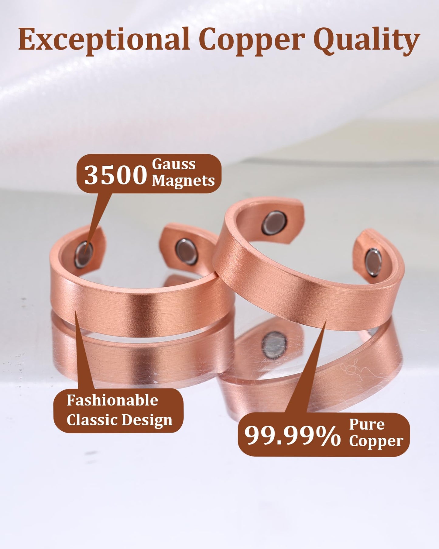 BioMag Magnetic Rings, Pure Copper Rings for Men Women, Adjustable Fingers Thumb Ring Jewelry Gift (Copper A-2Pcs)