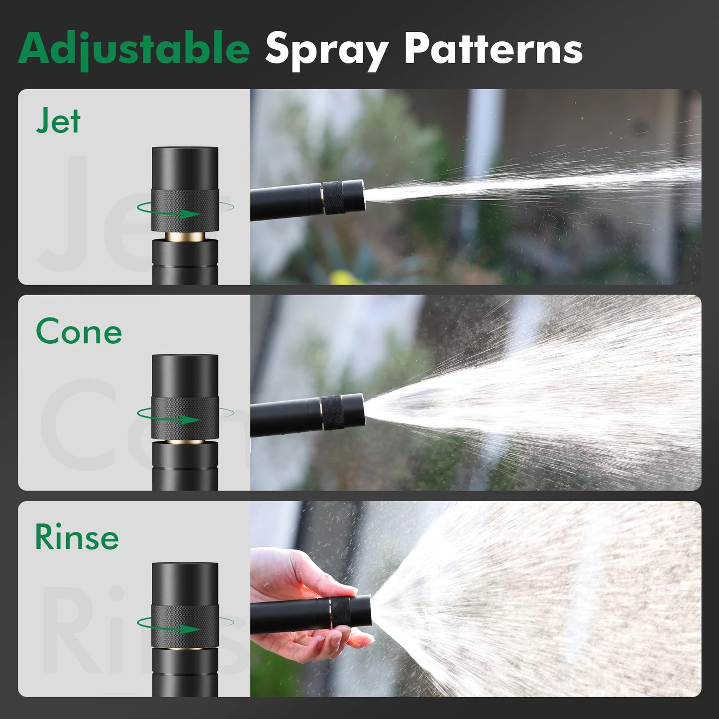 RESTMO Heavy Duty Metal Garden Hose Nozzle with Anti-Rust Coating, High Pressure Water Hose Nozzle with 3 Spray Patterns for Car Washing, Garden Watering, Patio & Floor Cleaning