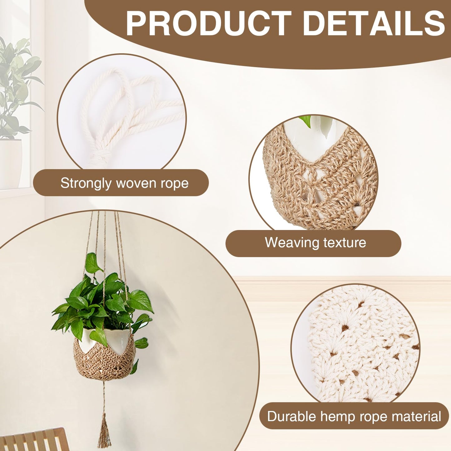 NAFJYR 4 Pcs Macrame Plant Hanger, Hanging Hangers Planters for Indoor Outdoor