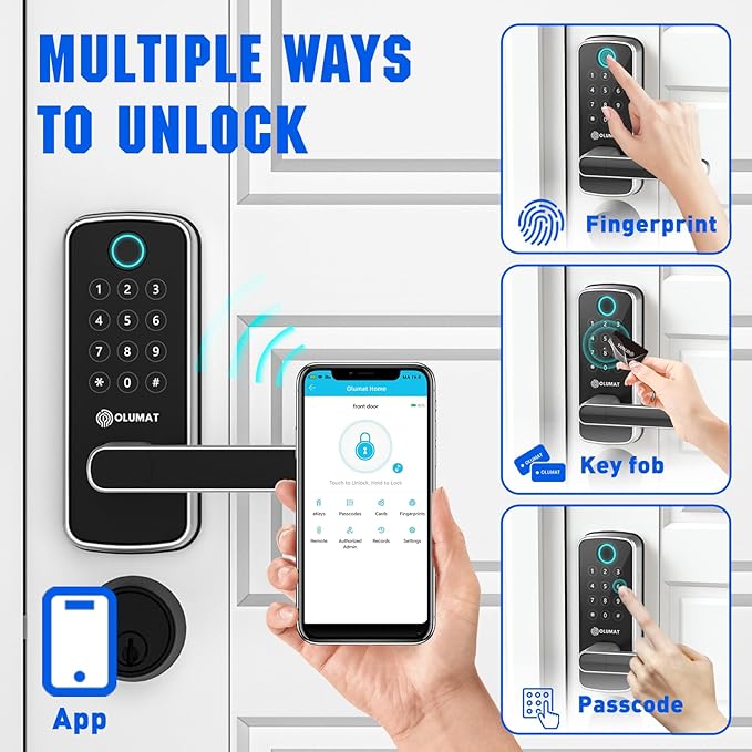 Smart Lock with Handle: Wi-Fi Keyless Entry Door Lock - Smart Locks for Front Door - Biometric Fingerprint Door Lock - Smart Door Lock with Keypad - Garage Door with App Control - Auto Lock