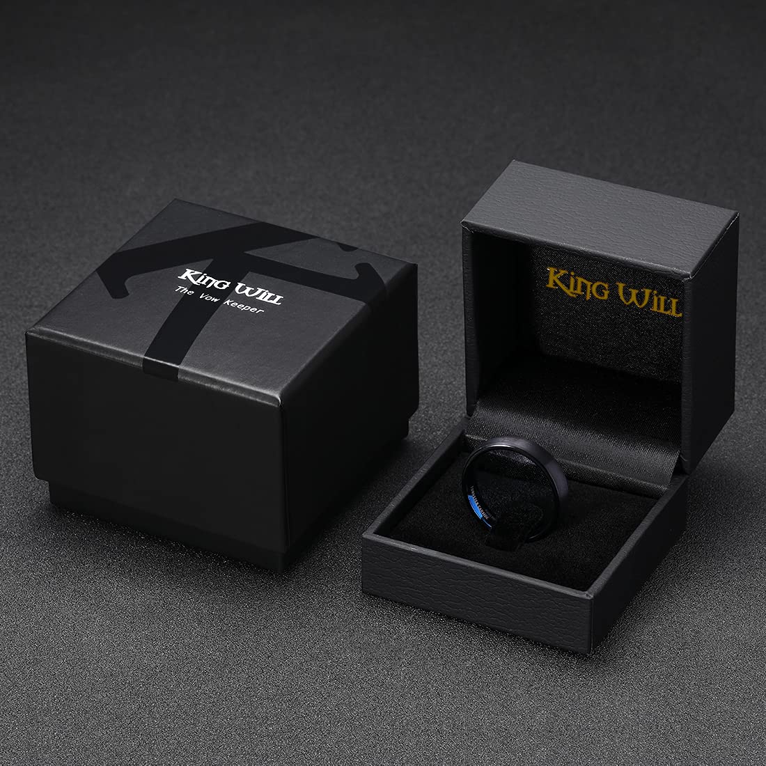 King Will 5mm Black and Blue Wedding Band for Men Women, Domed Brushed Tungsten Carbide Rings, Comfort Fit, Size 10.5