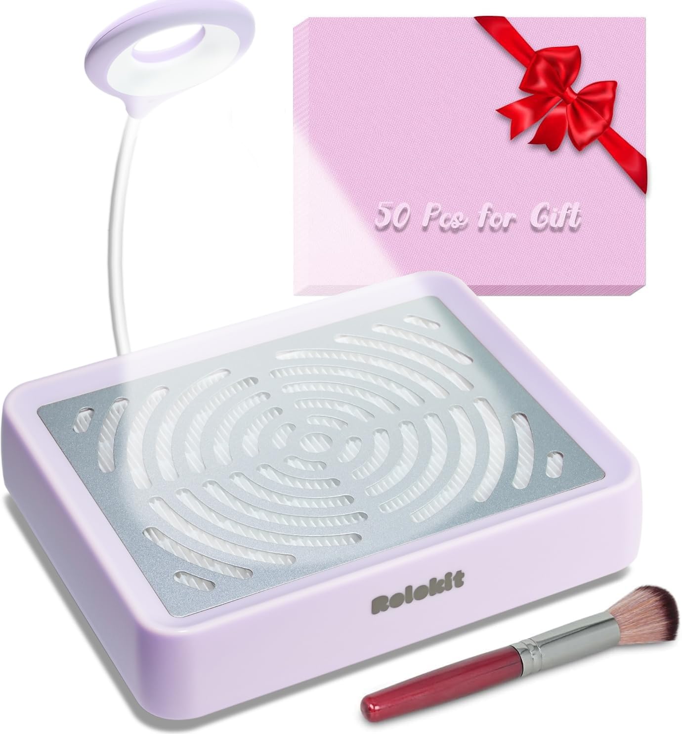 Nail Dust Collector with Lamp&50pcs Disposable Filter&Dusting Brush, Electric Nail Vacuum Cleaner Dust Fan Suction Machine for Manicure Acrylic Gel Nails Polishing, Low Noise, Salon Home