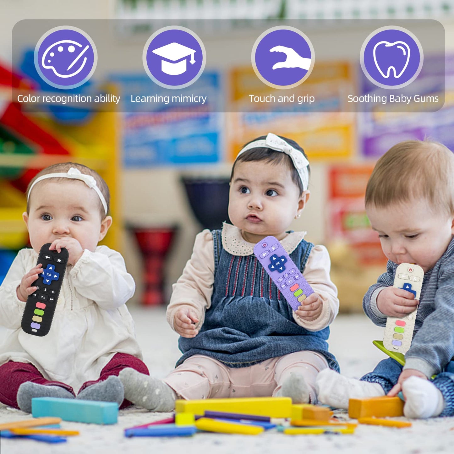 Chuya Silicone Baby Teether Chew Toy for Babies 3-24 Months, Teething Relief Baby Toys for Infants Remote Control Shape (3 Pack)