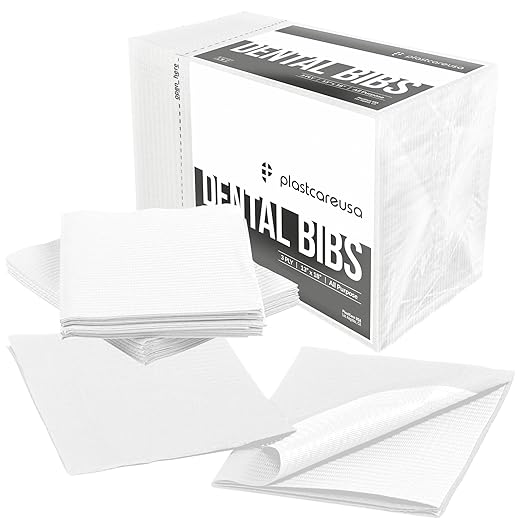 PlastCare USA Disposable Dental Bibs 13"x18" - 3 Ply Waterproof Tattoo Bib Sheet for Patients - Dentist or Medical Tray Cover and Nail Table Cover Supplies, White