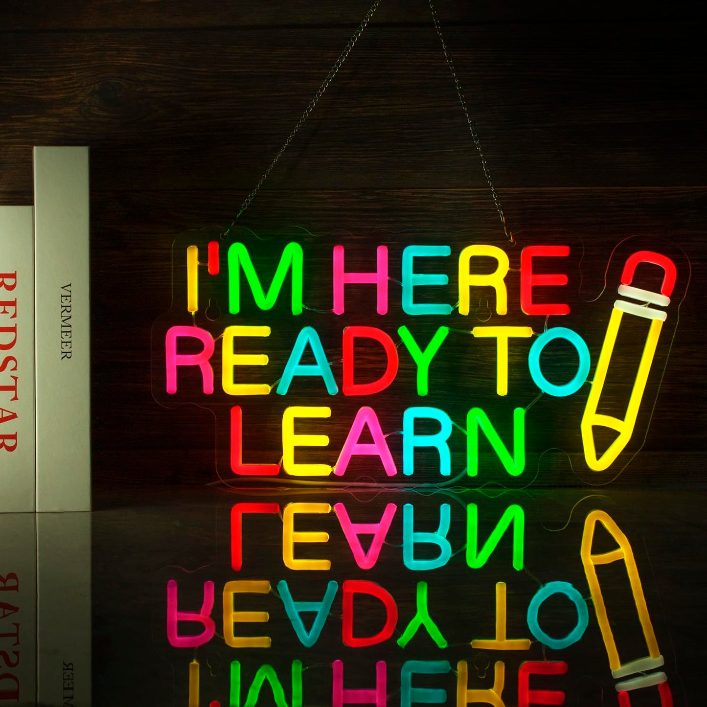 Ready To Learn and Pencil Neon Signs for Wall Decor, LED Neon light, Dimmable USB Powered, for Clarssroom Home Bedroom Man Cave,Gift for Boys,16.8 * 8.1 Inch