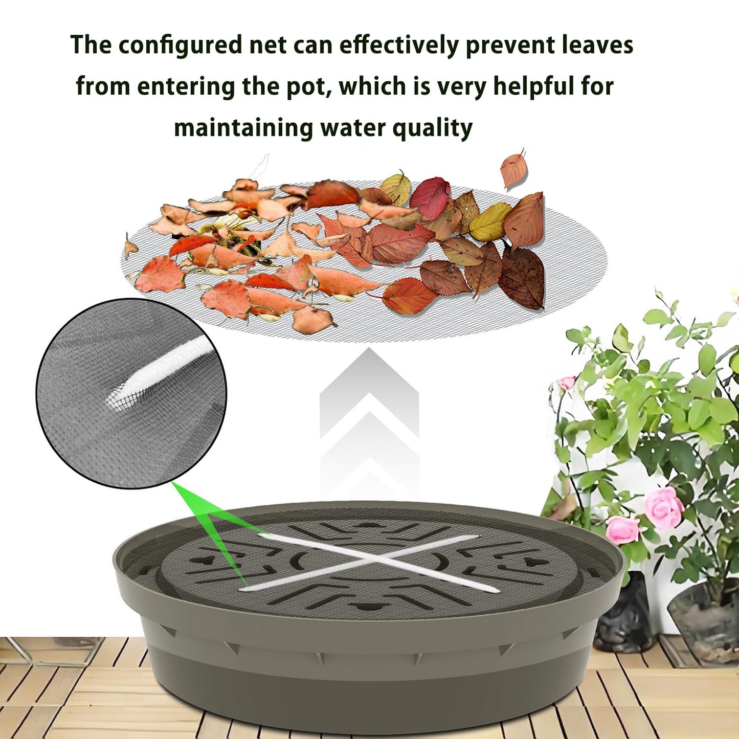 Molgoc Self-Watering Base with Visible Water Level,5-Pack,Keeps Leaves and Flying Insects Out,Maintains Water Quality, Brown.(Without Wheels).