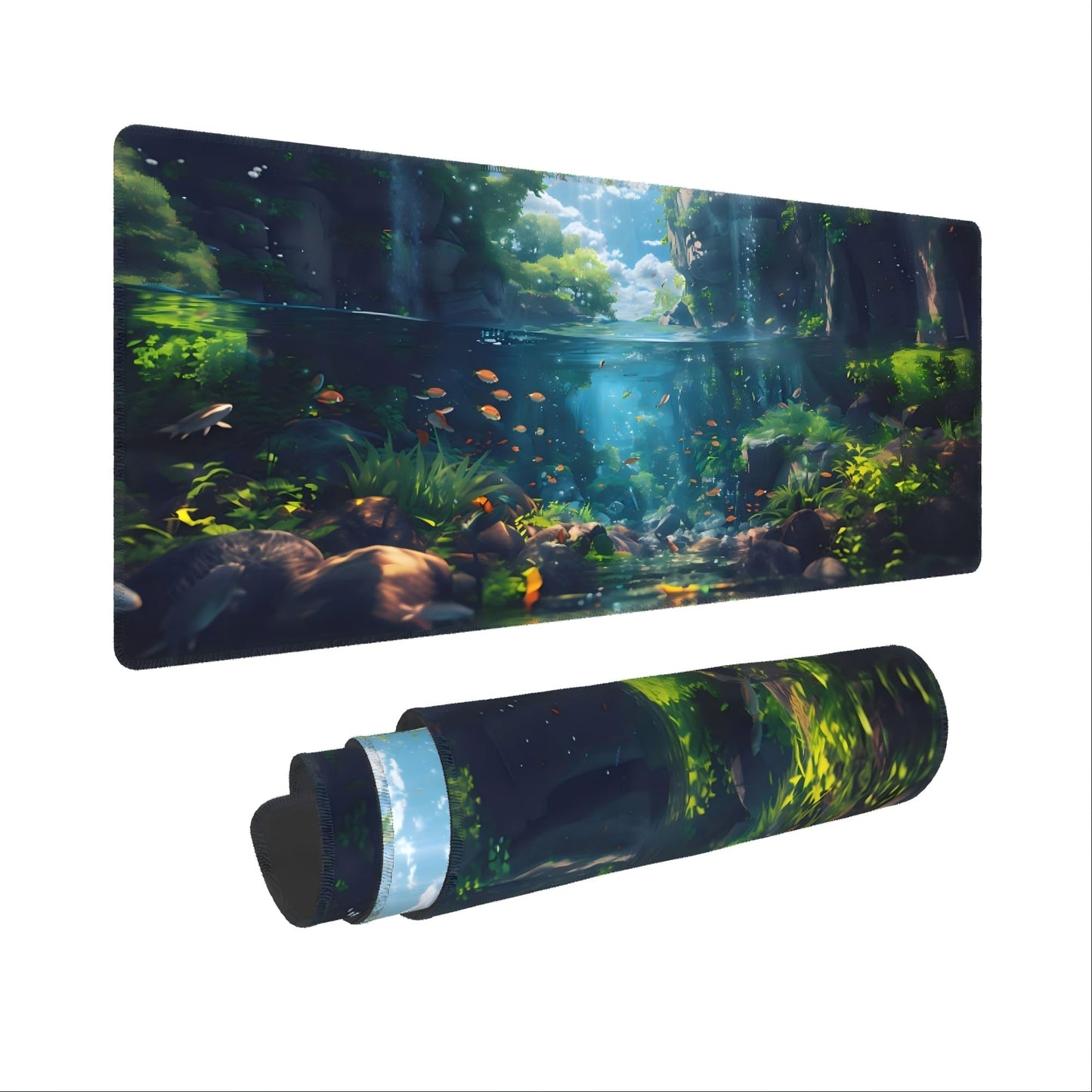 OnengMu XXL Gaming Mouse Pad 35.4x15.7 inch, Landscape Anime Theme Desk Mat,Large Mousepad for Wireless Mouse Office Desk Accessories (Water Plant)