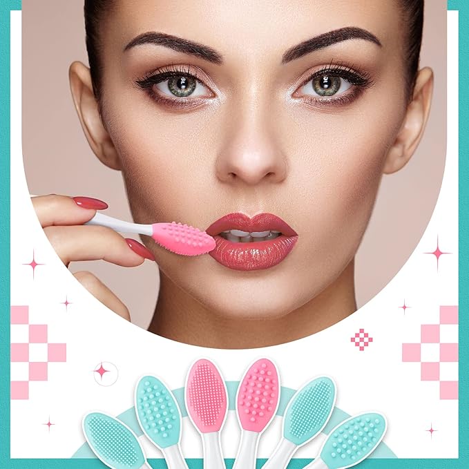 Patelai 24 Pcs Silicone Exfoliating Lip Scrub Brush with Container Double Sided Silicone Lip Scrubber Soft Cleaning Brush for Men Women Lightening for Dark Lips(Pink, Green)