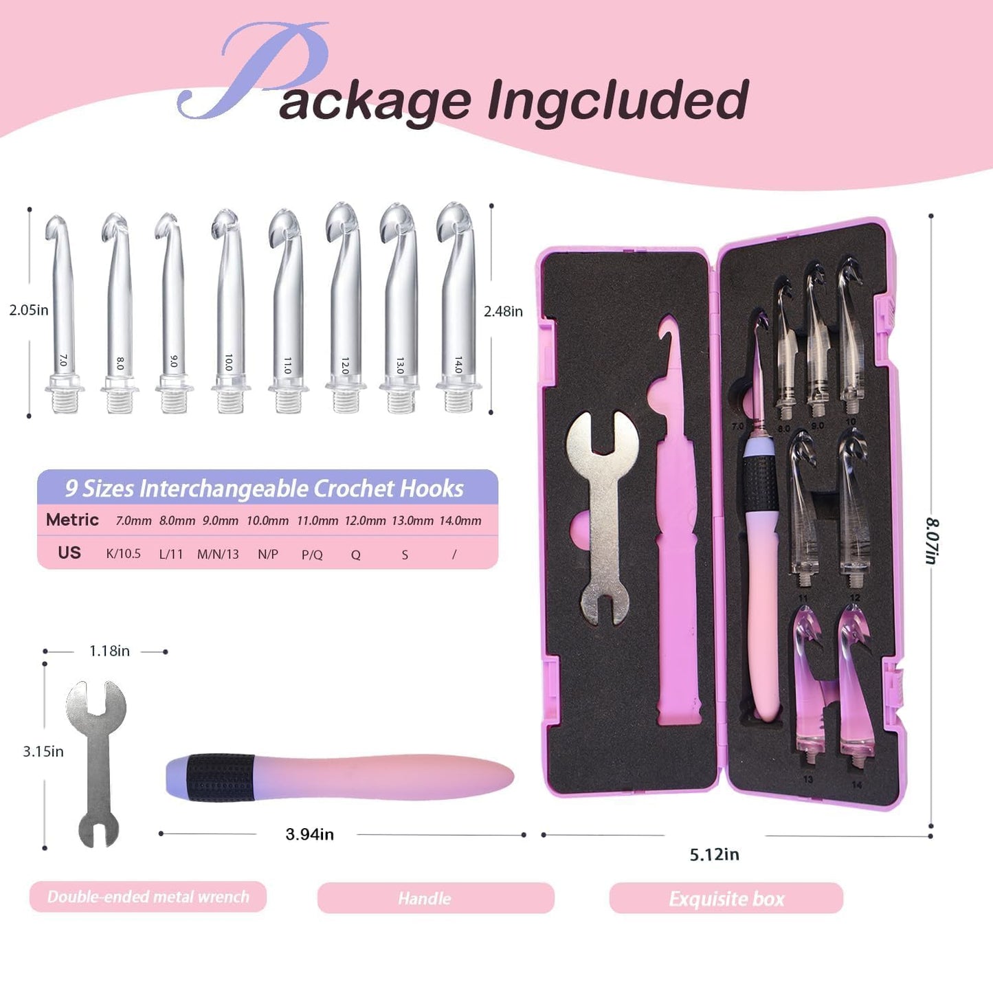 Yarniss Large Size Crochet Hook Set with Ergonomic Grips 7.0~14mm, Interchangeable Crochet Head with Gradient Screw-On Handle for Chunky Yarn