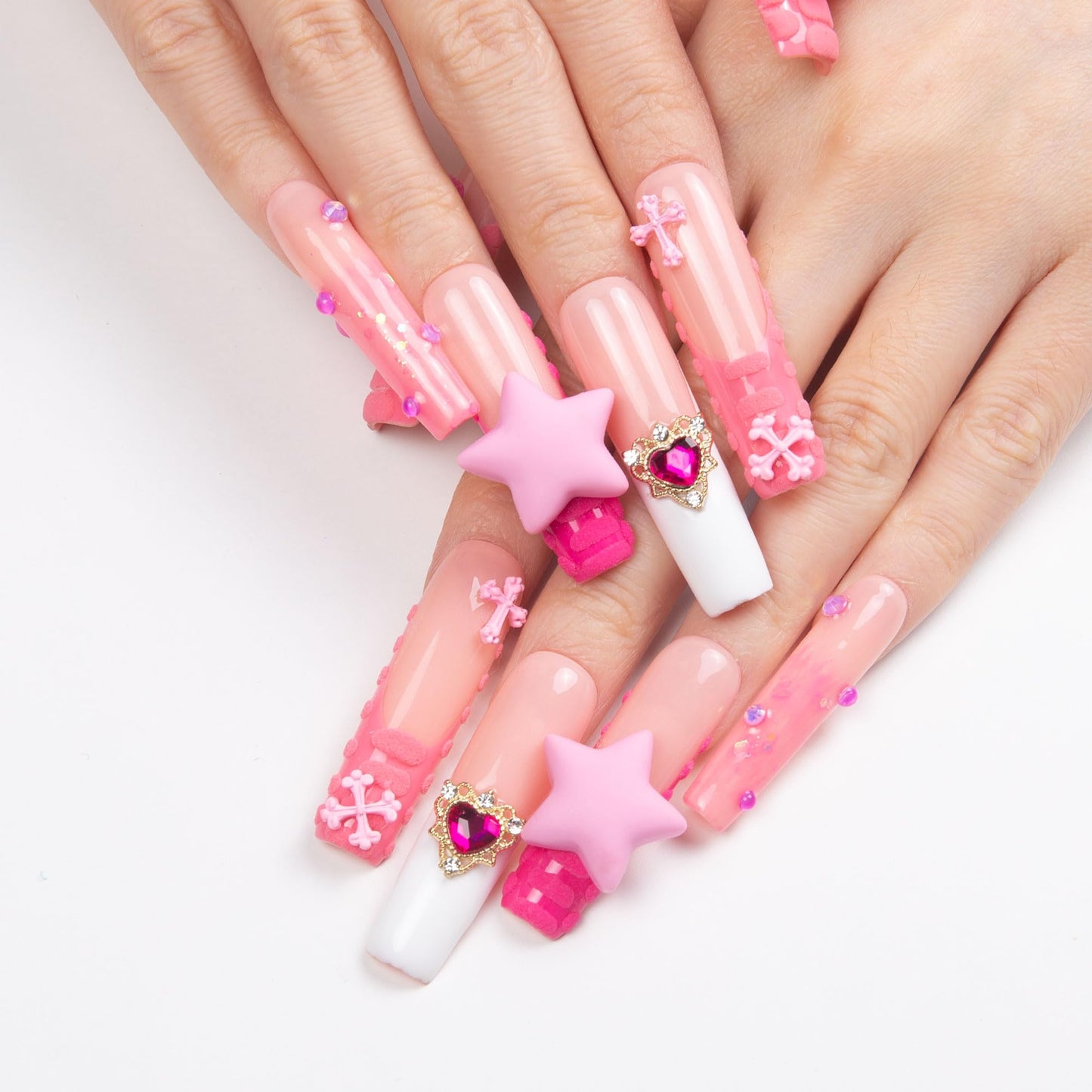 LOVFUL Press on Nails Lovely Sparks | Handmade with Full Covered Crystals | Reusable Full Cover Nails | Square Mid length 1.7 in | H195-L