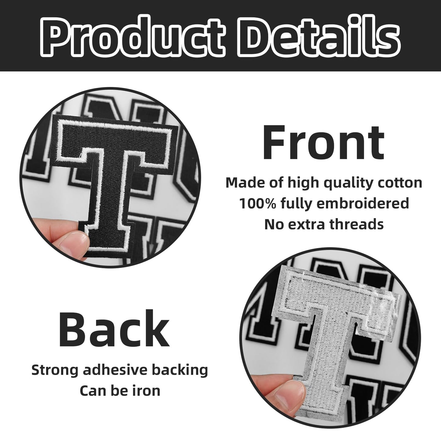 TXSN 26pcs Iron on Letter Patches, Fully Embroidery Varsity Letters A-Z Patches for Clothing Jacket Backpacks Hat and More, 3.1" Black