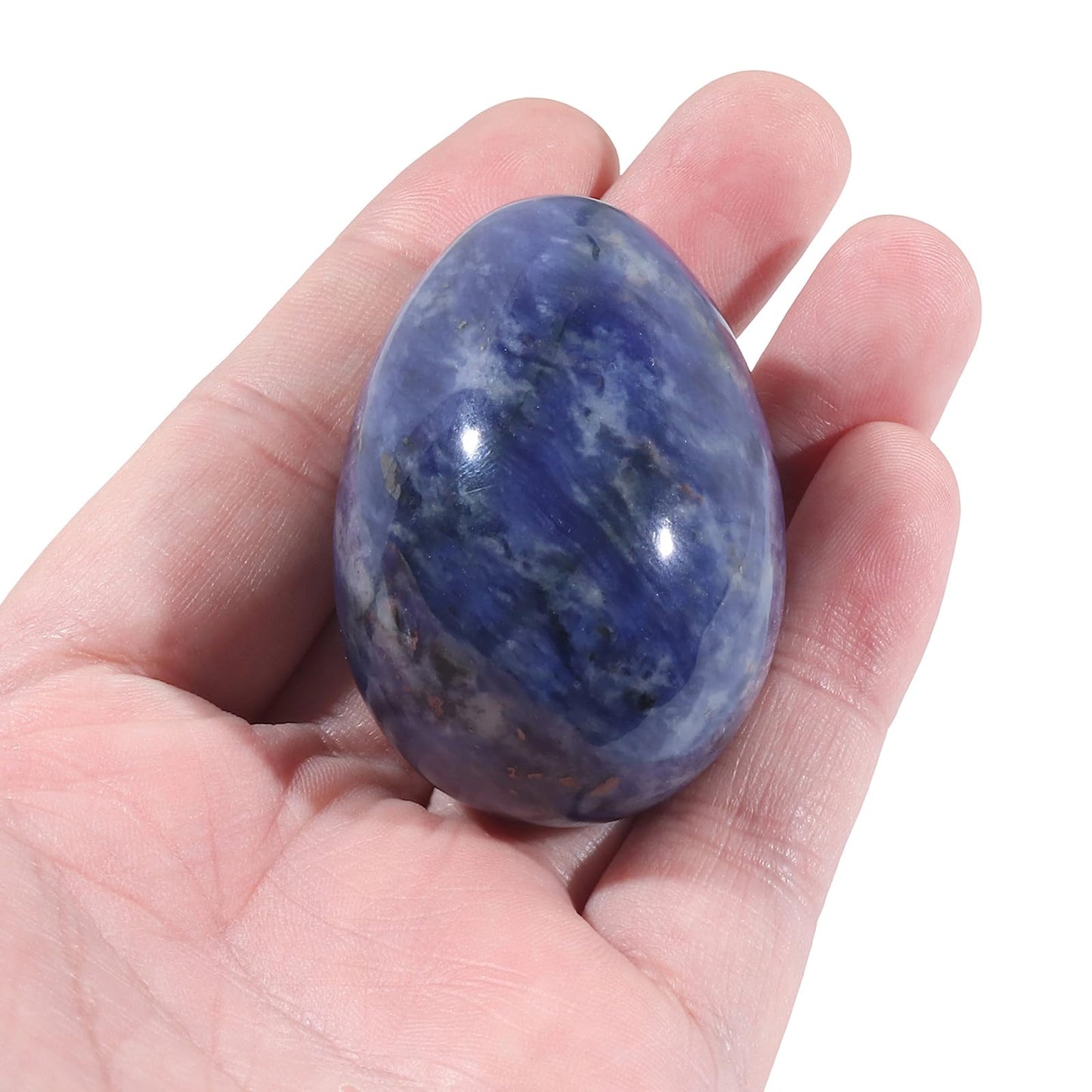 favoramulet Polished Stone Egg for Easter Day, Palm/Pocket/Worry Enegry Healing Crystal Display Sphere Figurine Fengshui, Soadalite 1.8" x 1.3"