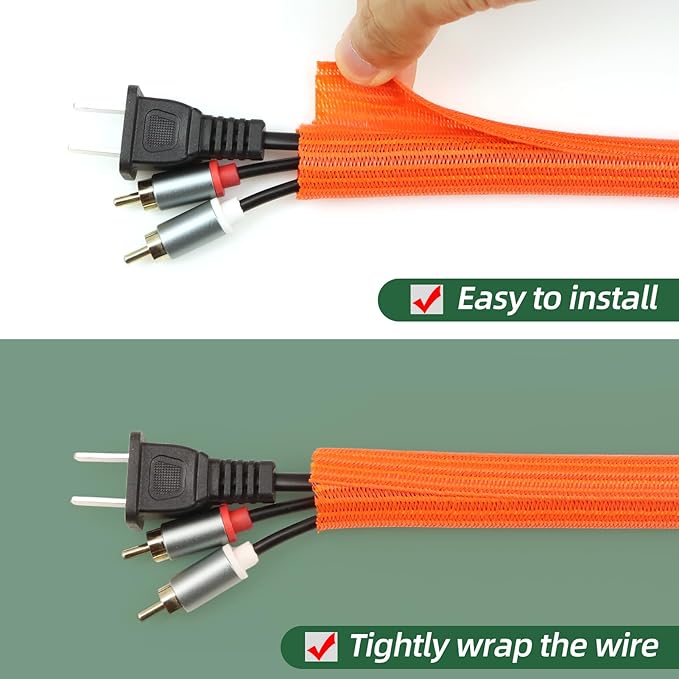 Split Wire Loom Tubing, Cable Protector Sleeve, Braided Cable Management for TV/Computer/Home Theater/Engine Bay, Cord Protectors from Pets No Chew (Orange, 1/2"-10ft)