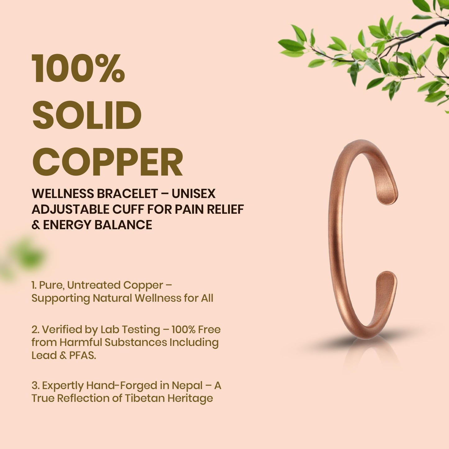 Healing Monk Pure Copper Bracelet for Men & Women – Handmade Uncoated Copper Jewelry Cuff – Adjustable Healing Copper Bracelets for Arthritis – Mens & Womens Copper Cuff Pulsera de Cobre (Healer)