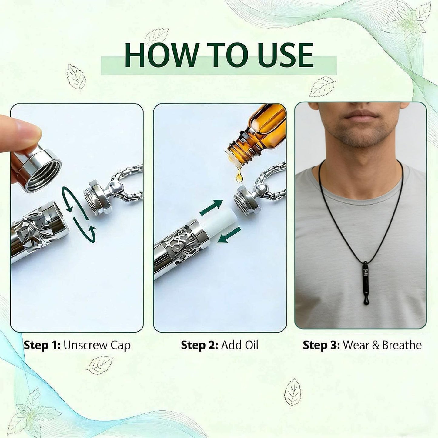 phaxud Stainless Steel Mindfulness Breathing Necklace & Essential Oil Diffuser for Women Men 2-in-1 Breathe Free Necklace Tool for Inner Balance, Relaxation and Meditation