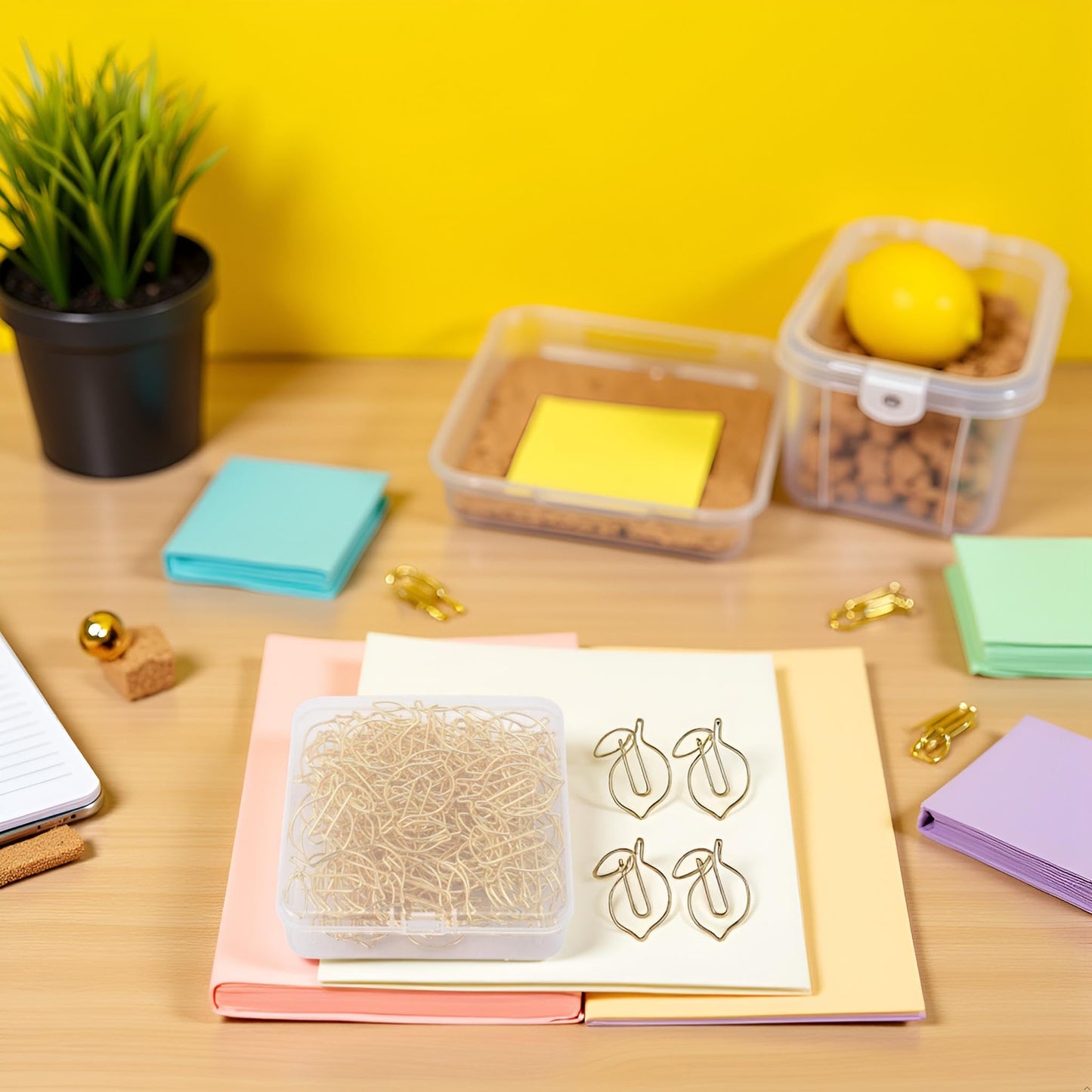 Decorative Lemon Shaped Metal Paper Clips, 100 Pieces with Storage Box, Small Size for Office, Planner, Scrapbooking
