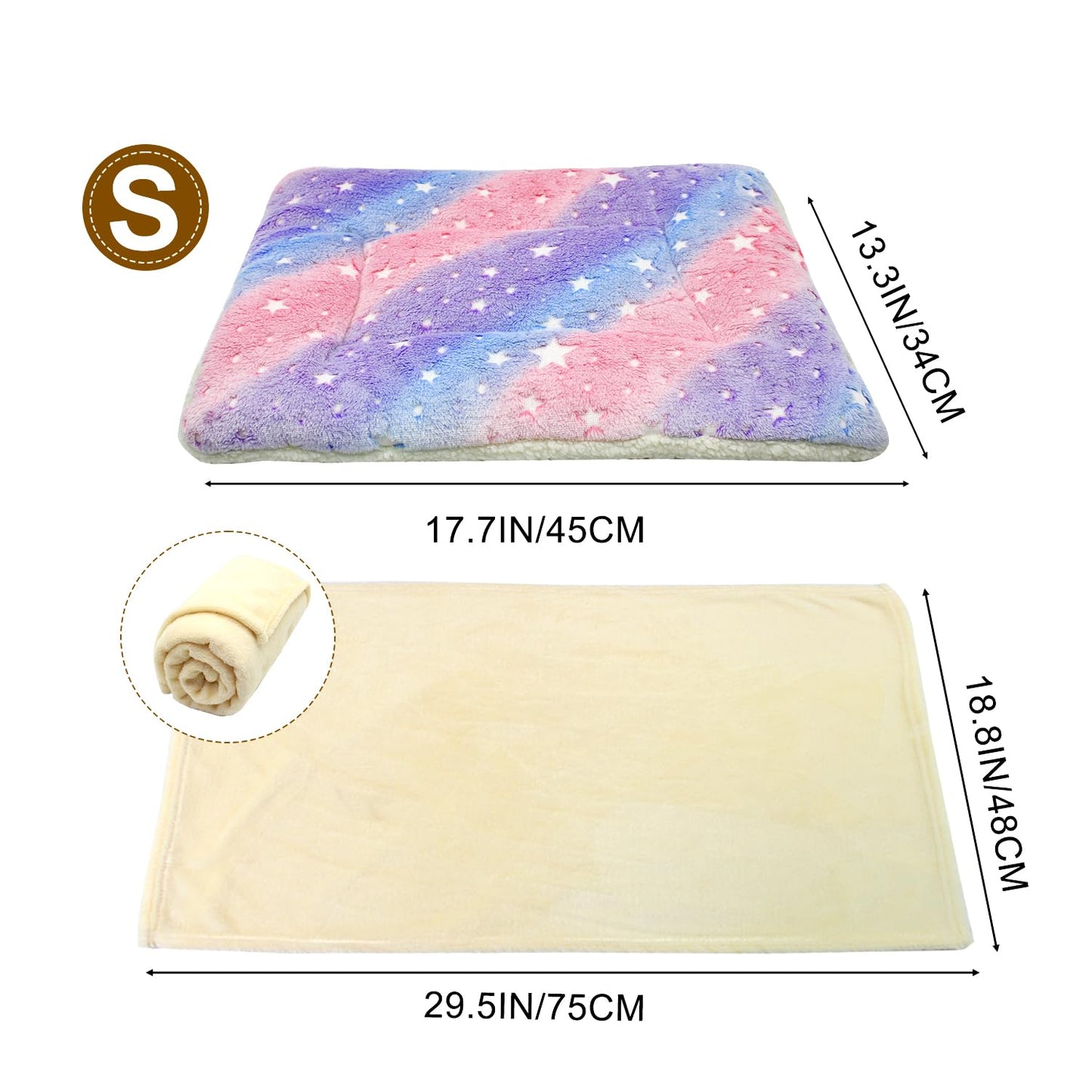 SM4BED Cat Dog Bed Mat & Blanket, Reversible Pets Crate Pad Bed Mat and Ultra Soft Warm Fleece Calming Blanket for Small Puppy Kitty, Washable