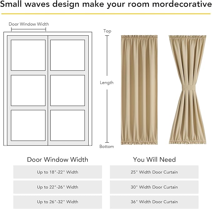 NICETOWN 100% Blackout French Door Curtain,Privacy Thermal Insulated Window Curtain with Adjustable Tieback for Glass Front Sliding Patio Door, 1 Panel, 36W x 72L, Biscotti Beige