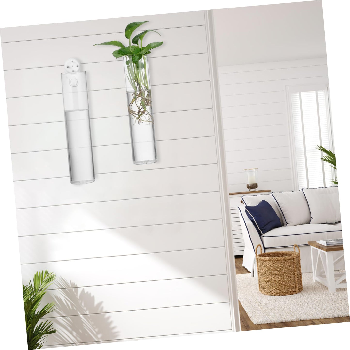 iplusmile 2pcs Hanging Wall Planters Glass Vases for Indoor Plants Cylindrical Propagation Stations Clear Terrarium Holders Home Office Decor