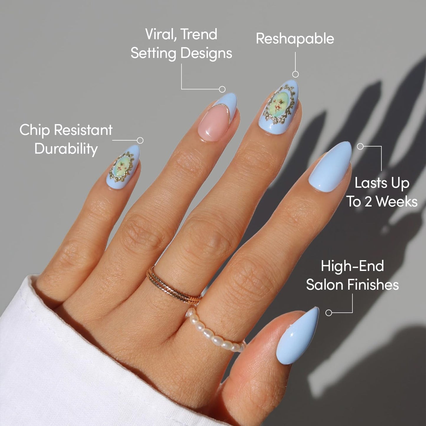 Glamnetic Press-On Nails Bundle - Heaven Sent | 2 Short Almond Fake Nails with 3D Angel Vintage-Inpsired Designs in a Glossy Finish | Durable, Salon-Quality Nail Kits