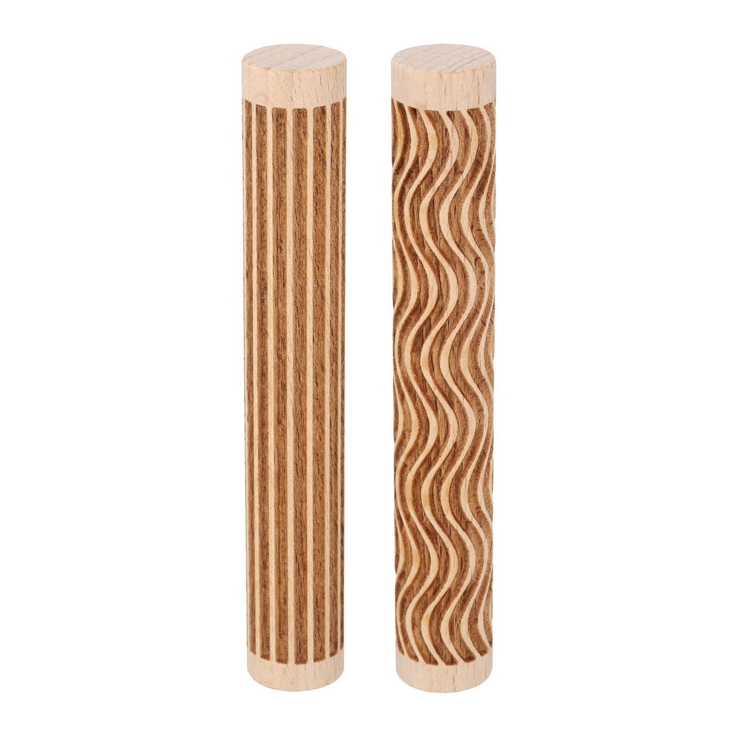 HARFINGTON 2pcs Wood Clay Roller 4" Straight Lines Curved Lines Pattern Rolling Pins Wood Rollers Pottery Tools Wood Grain Texture Rollers for Clay Baking Dough Playdough DIY