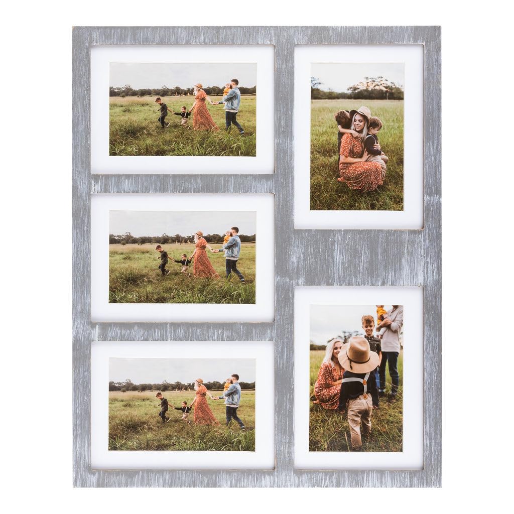 Great Lakes Memories GLM 4x6 or 5x7 Collage Picture Frames for Wall, Holds 5 Photos with Glass & Mat, 5x7 Picture Frame, Picture Frames Collage Wall Decor (Gray)