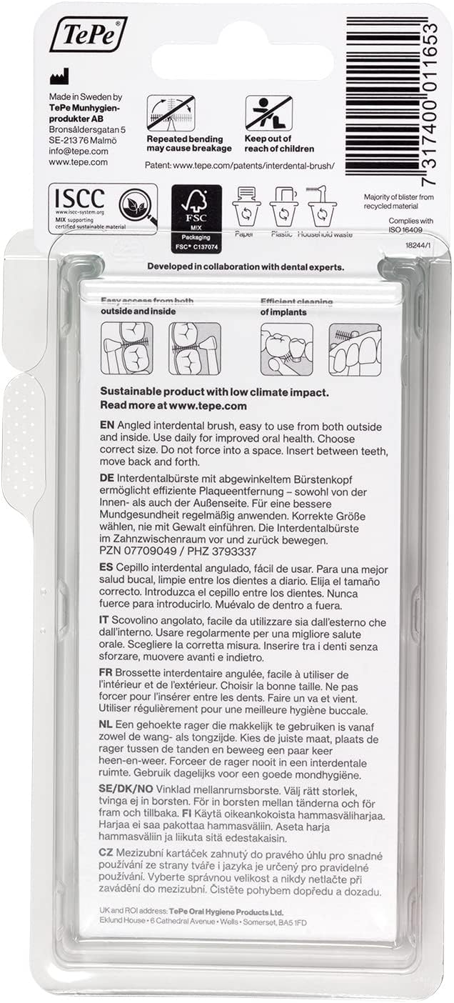 TePe Pack of 6 Interdental Brush Angle, Angled Dental Brush for Teeth Cleaning, Multi Pack