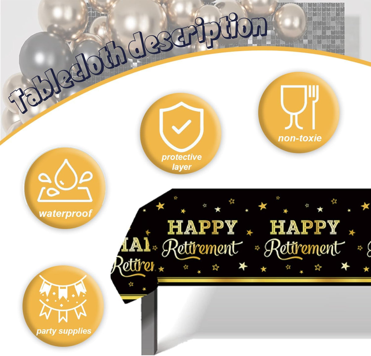 141pcs Retirement Party Decorations,Black Gold Party disposable tableware Includes Dinner Plate Dessert Plate Paper Napkin Cup Knife Fork Straws Tablecloth Black Gold Retirement Supplies set