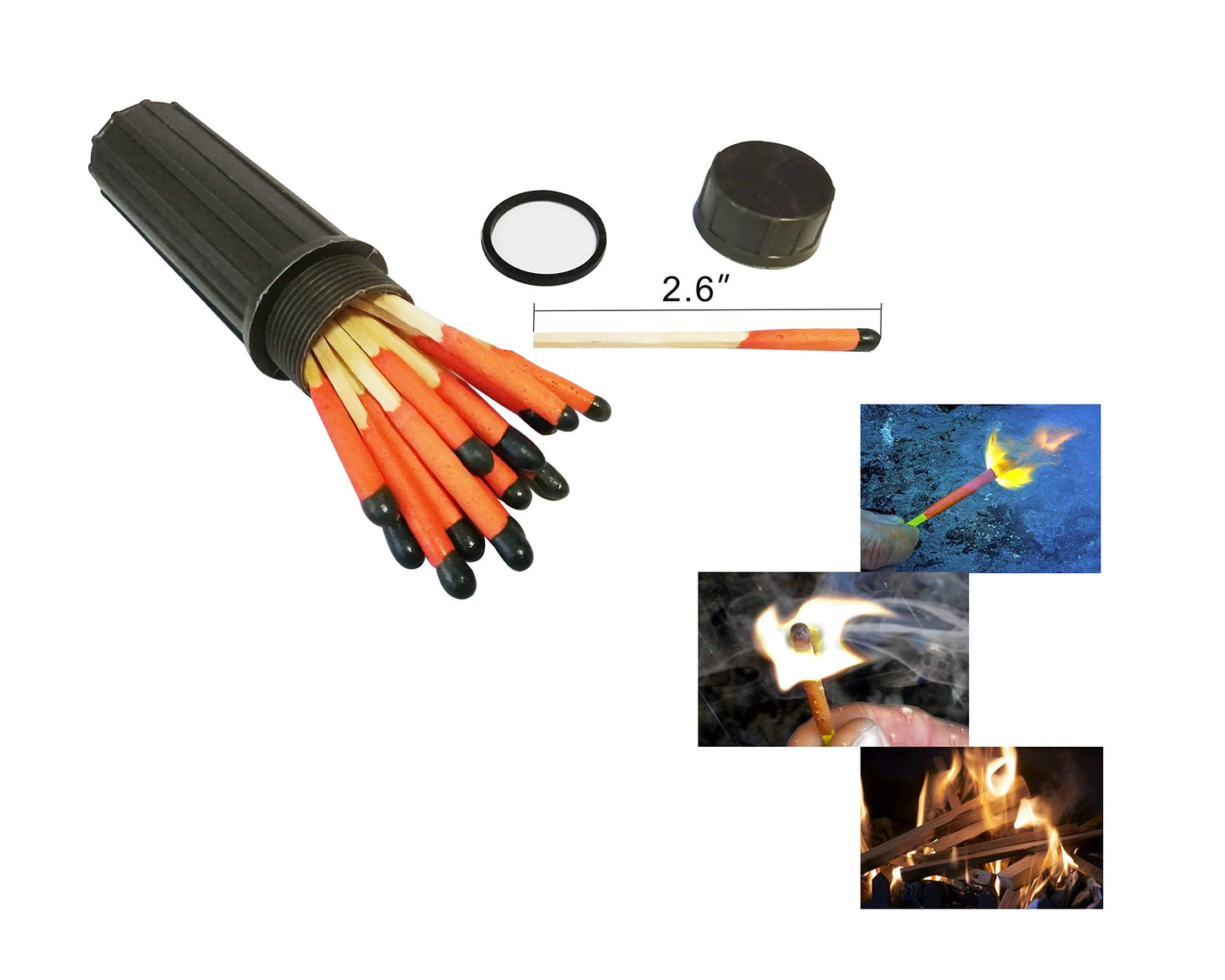 Survival Kit with Windproof Matches (2.6") in Waterproof Case – 2 Thermal Blankets, Fire Rope (1.2"x5.2"), Mini Knife, Wire Saw, 14-in-1 Tool – Bug Out Bag Gear for Camping, Emergency