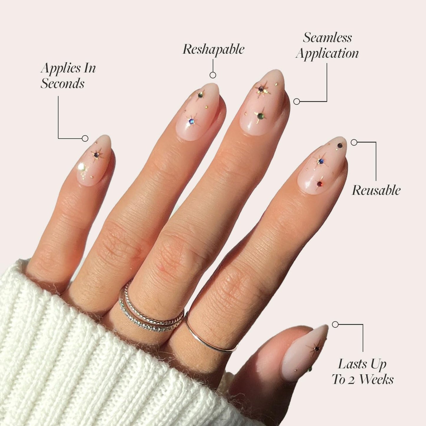 Glamnetic Press-On Nails Bundle - North Star & Hailey | Short Almond Fake Nails with 3D Multicolor Gems | Glazed Short Almond False Nails | Reusable, Salon-Quality Nail Kits