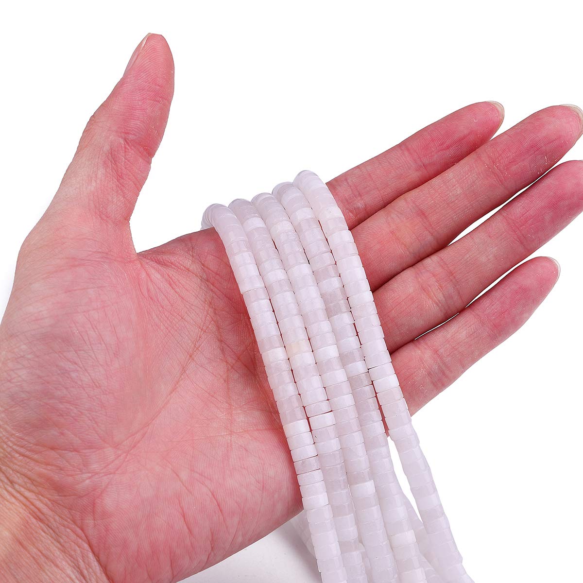 BEADIA Natural White Agate Spacer Beads Caps Loose Semi Gemstone for Beading Jewelry Making 6mmx3mm 38cm