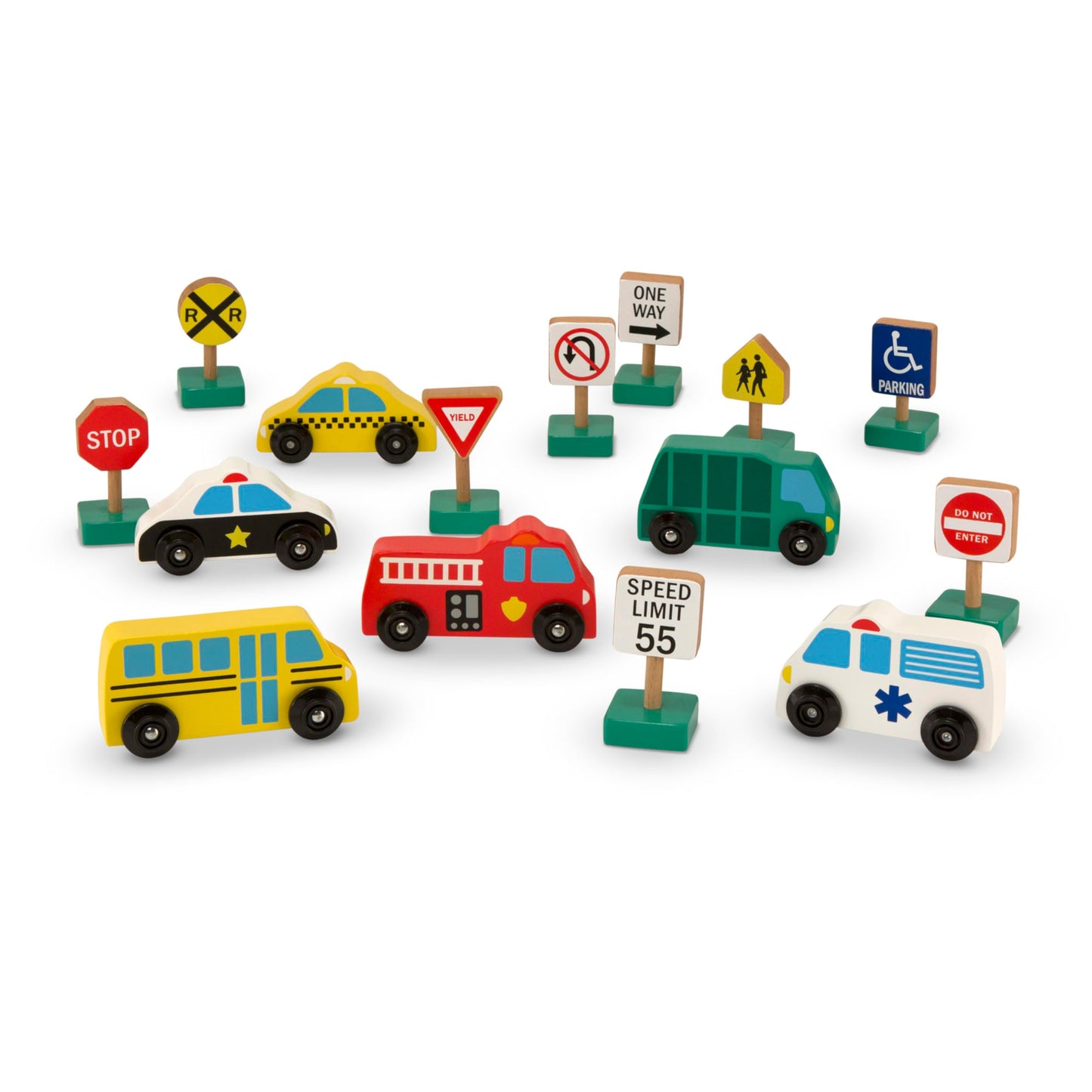 Melissa & Doug Wooden Vehicles and Traffic Signs with 6 Cars and 9 Signs