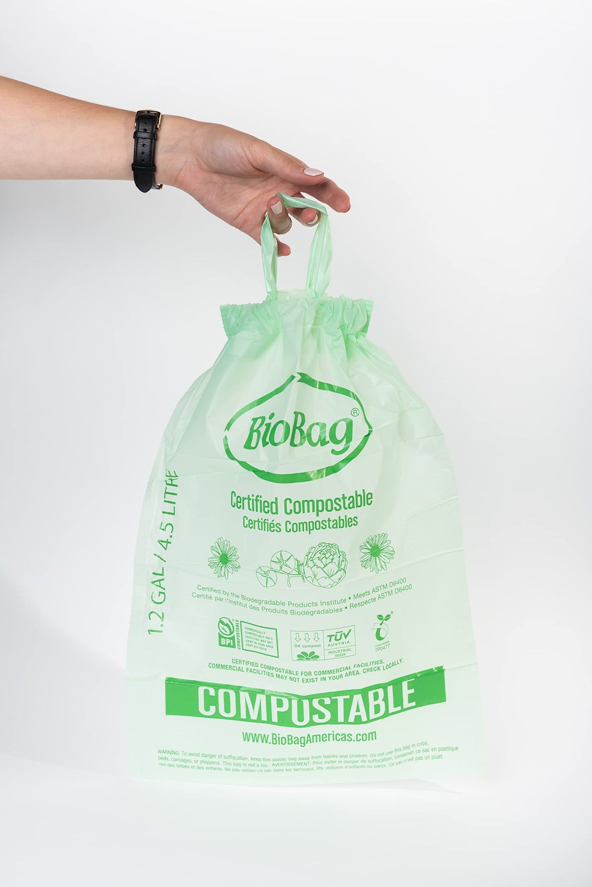 1.2 Gallon Compostable Drawstring Food Scrap Bags by BioBag (80 Count)