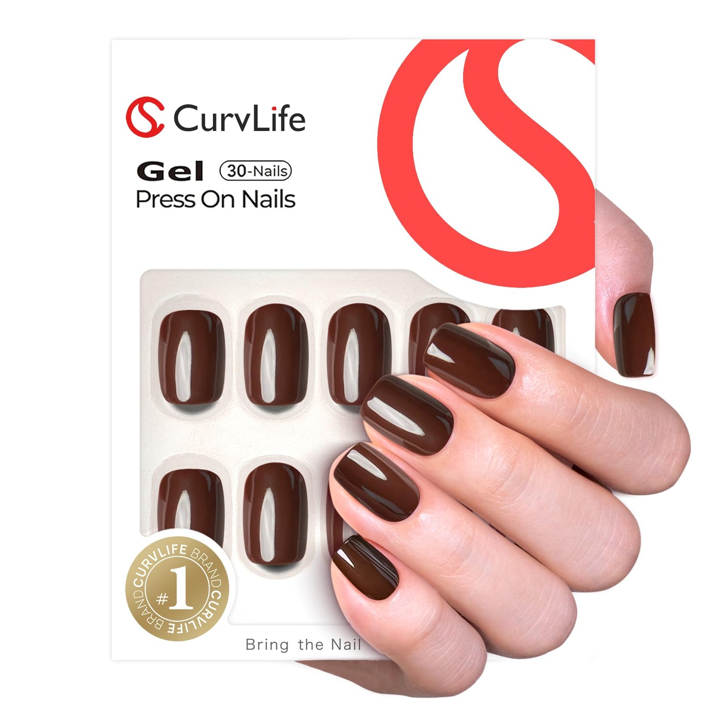 Curvlife Short Square Press On Nails – 30PCS Full Cover False Natural Fit Soft Gel Fake Brown Nails Tips, Easy to Apply at Home Glue On False Nails Kit