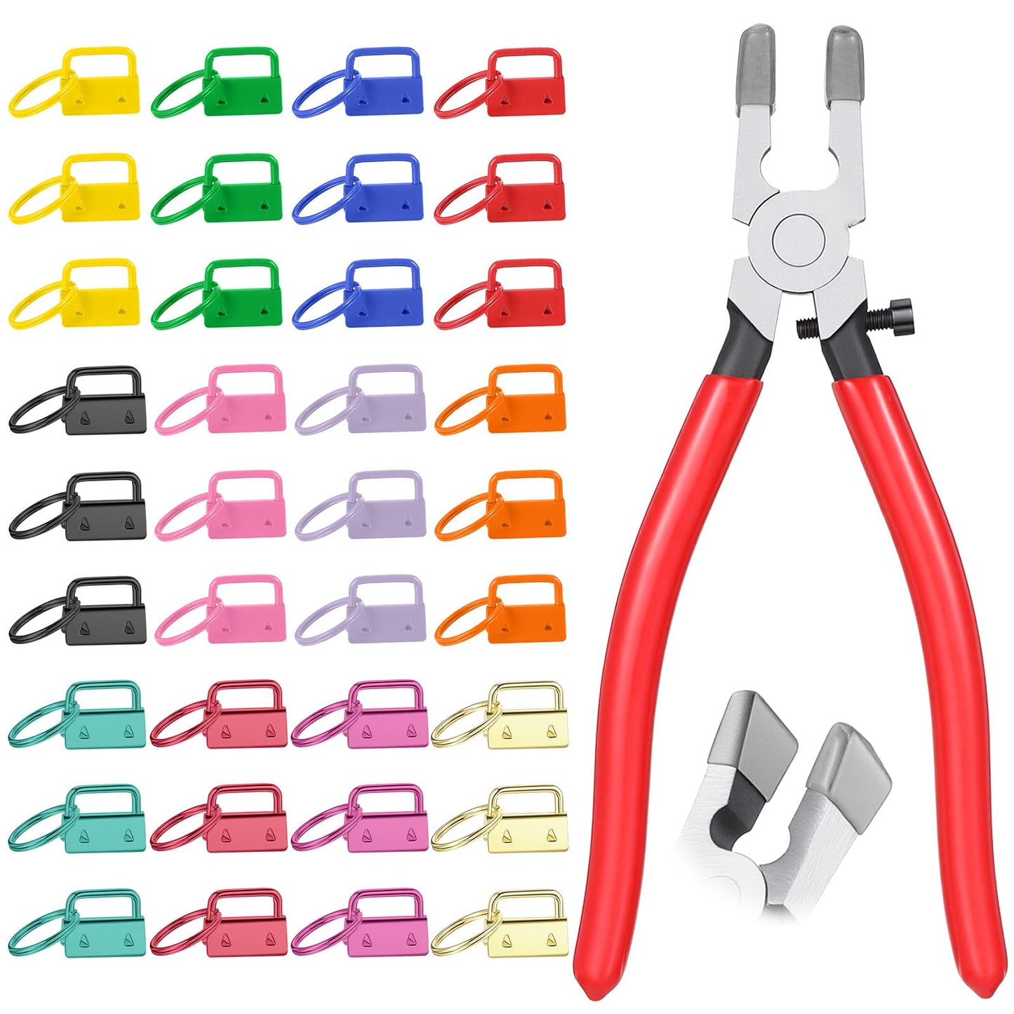 36 Pcs 1 Inch Key Fob Hardware Set with 1 Pcs Key Fob Pliers - 12 Colors Wristlet Hardware & Keychain Clamp Kit for DIY Wristlet Keychain and Lanyard Making Supplies