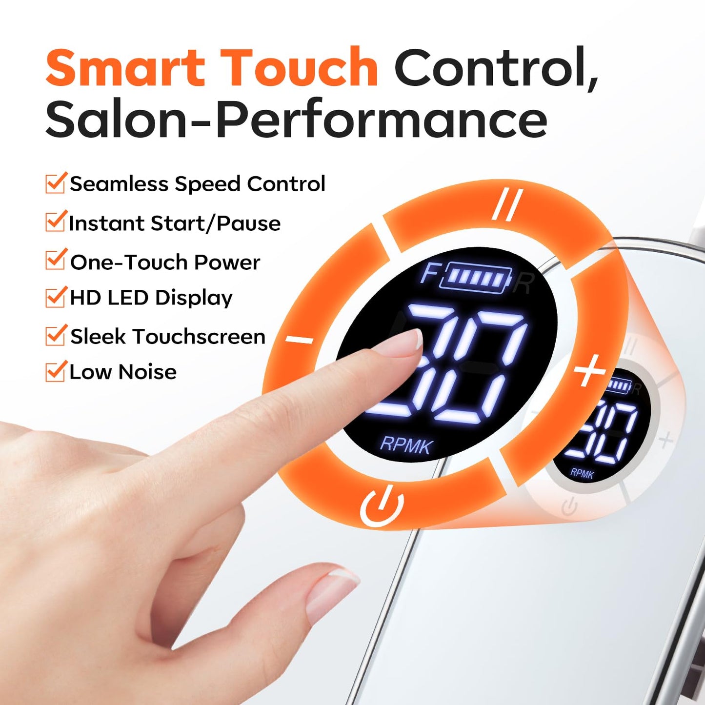 Modelones Professional Electric Nail Drill, 42000 RPM Portable Cordless Touchscreen 10h+ Runtime Rechargeable Nail Drill Kit with Storage Stand and 6 Drill Bits for Acrylic Nails Gel Removal