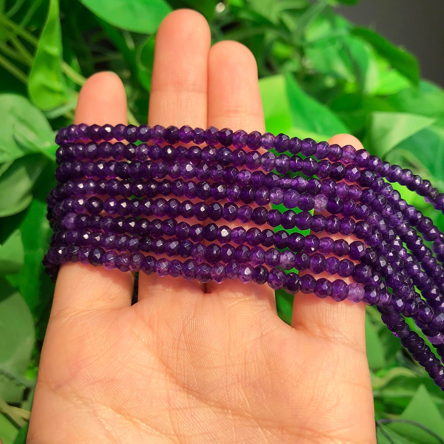 2 String 220PCS 3x5mm Natural Dark Purple Chalcedony Stone Beads for Jewelry Making, Songxi Facted Loose Gemstone Beads for DIY Bracelet Necklace Making Supplies with Energy Healing Chakra Power