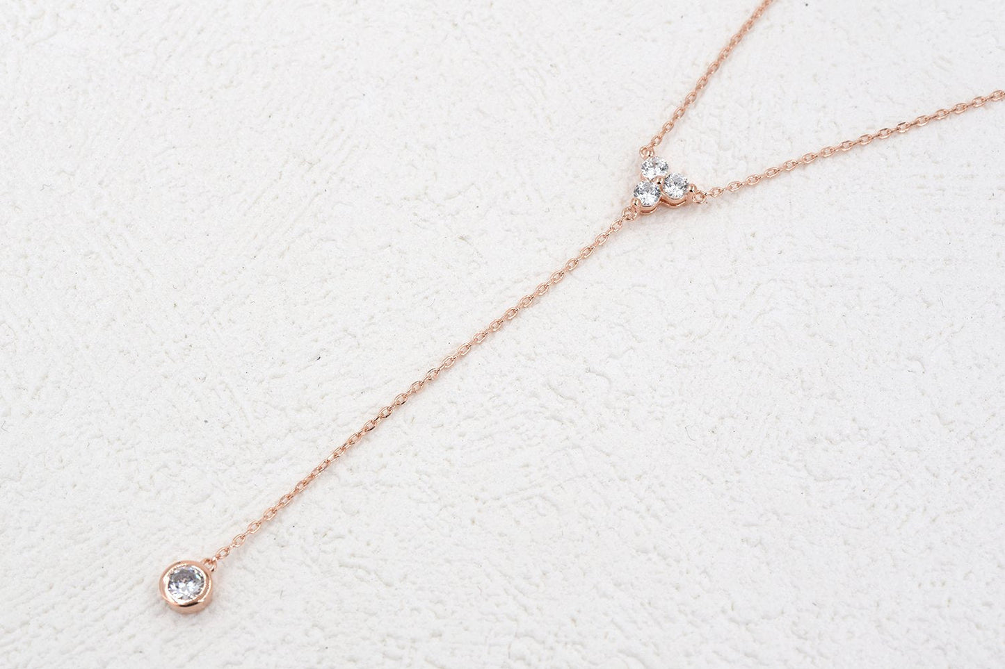 espere Womens Sterling Silver Dainty CZ Lariat Necklace Triple CZ Cluster Y-Shaped Necklace 18K Rose Gold Plated