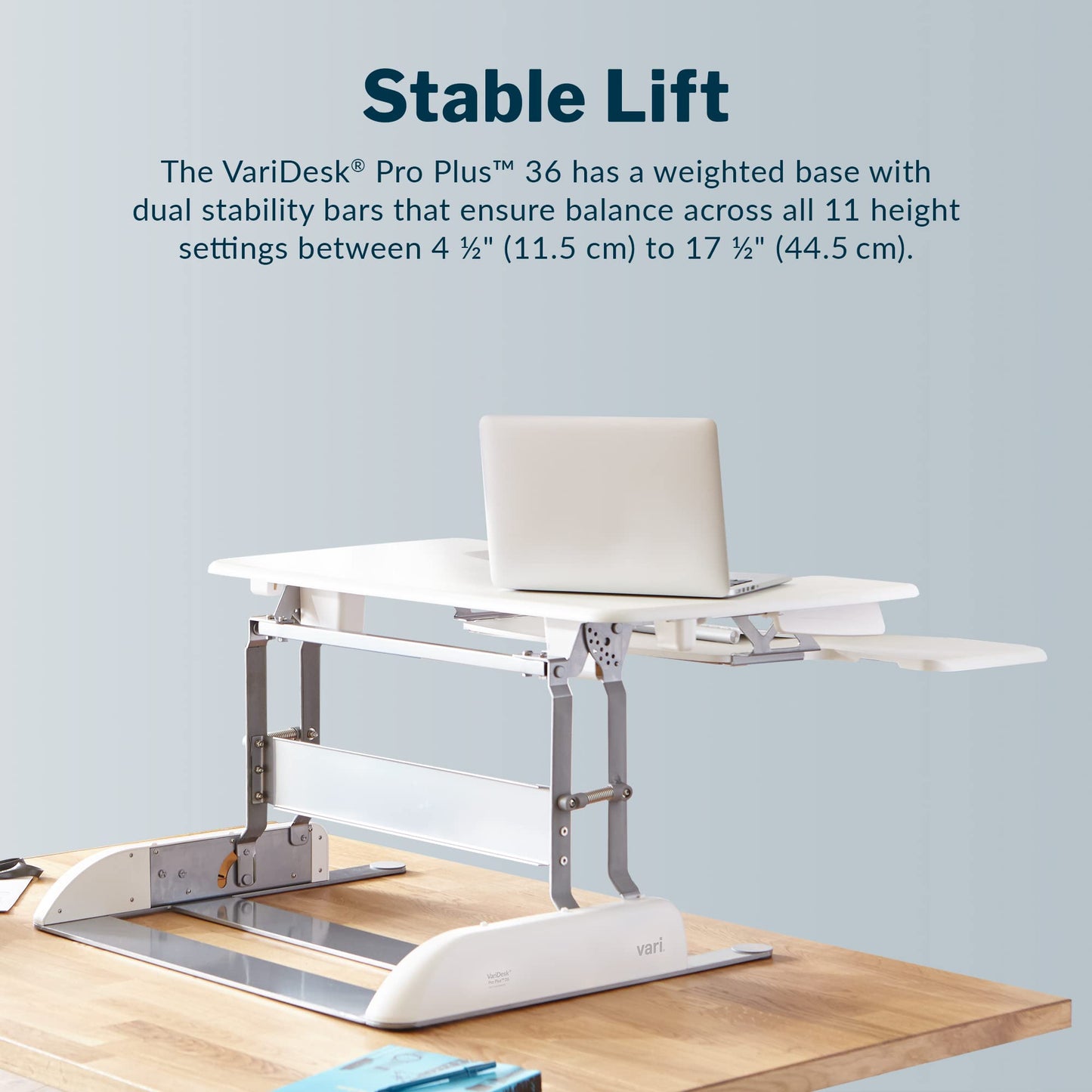 Vari Varidesk Pro Plus 36 Standing Desk Converter – 11 Height Settings + Spring Lift, 2 Tier Design, Keyboard Tray, Fits Desktops 36” Wide x 26.5" Deep – Delivers Fully Assembled (White)