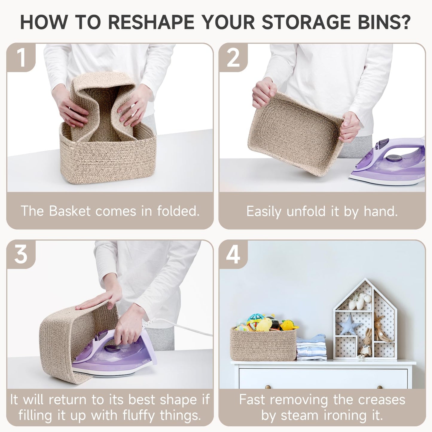 Maxuni 3-Pack Storage Baskets for Organizing | Woven Shelf Toy Basket | Rope Baskets for Gifts Empty | Closet Organizer Bins with Handles | Cube Decorative Box | 13.7×7.1×6.7” | Mixed brown