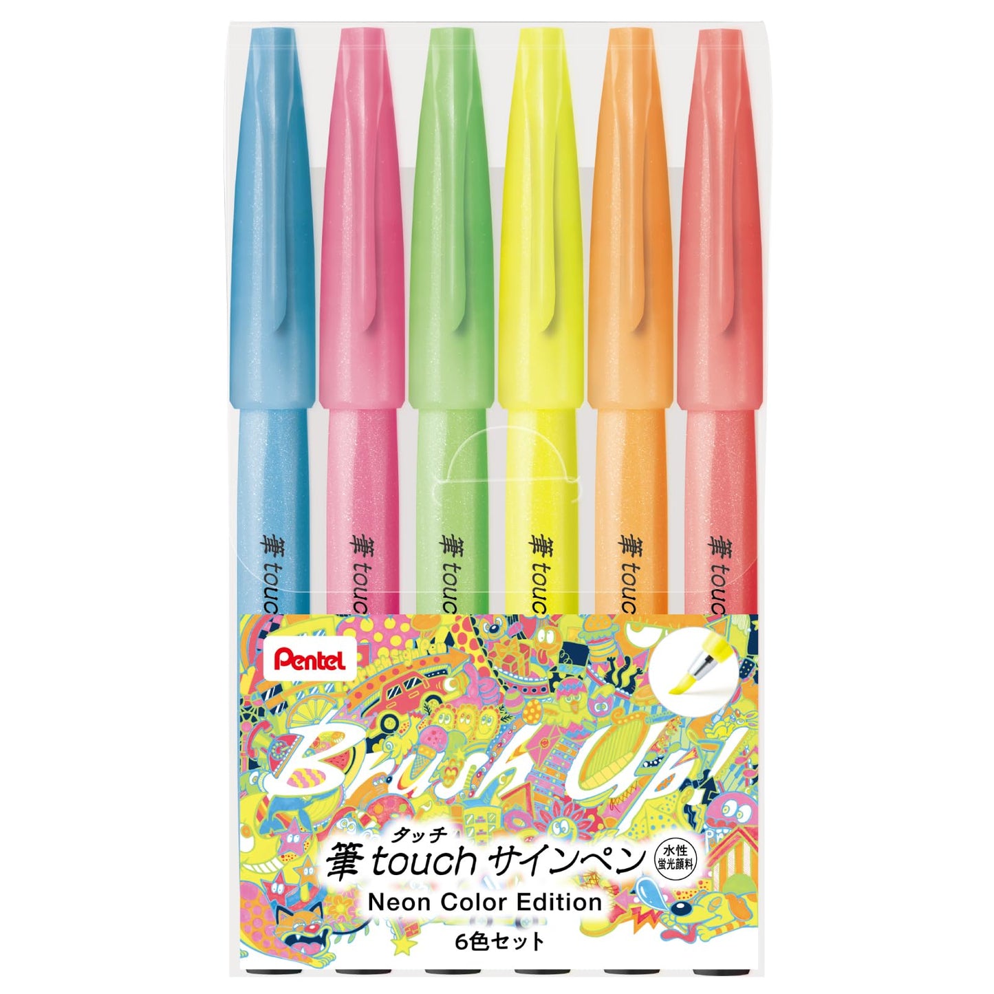 Pentel SES15C-LM6STE Brush Touch Sign Pen, Set of 6 Colors