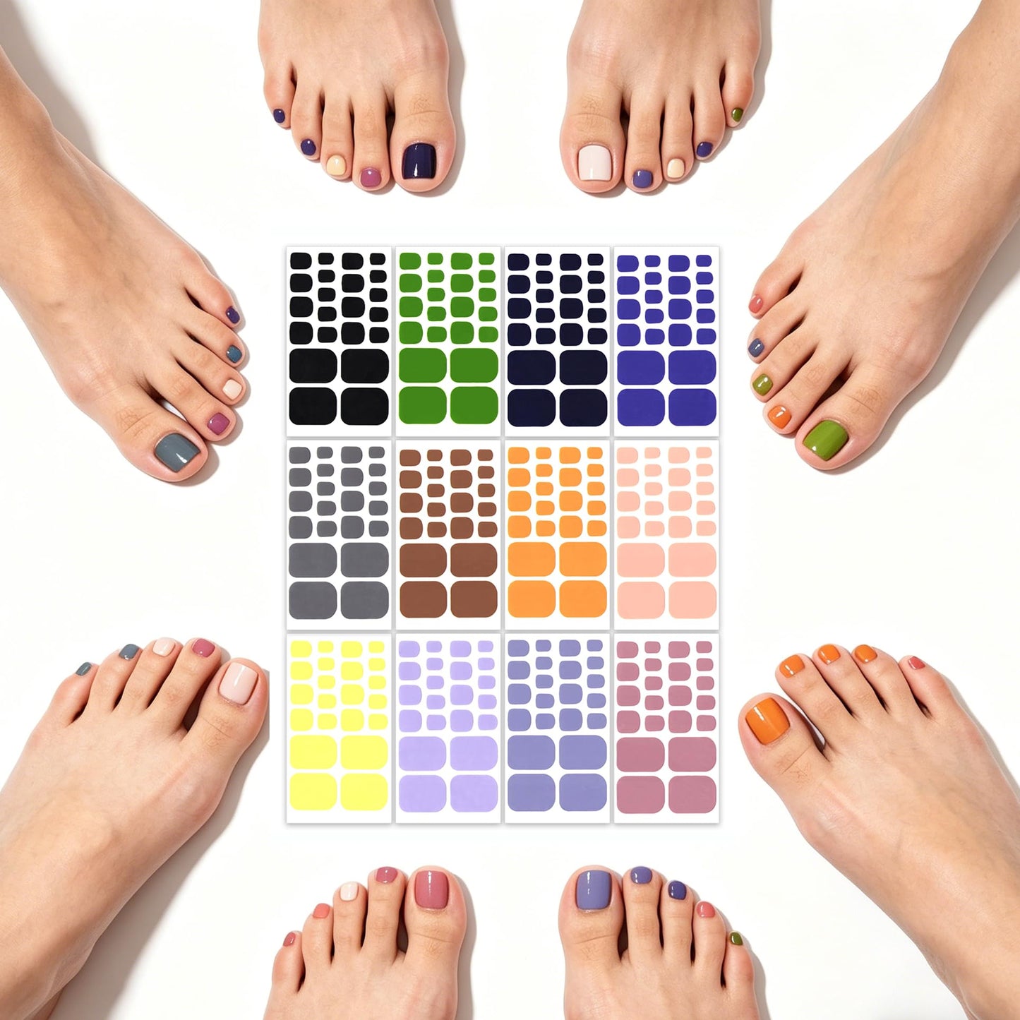 WOKOTO 20 Sheets Solid Color Toe Nail Strips, Self-Adhesive Full Wraps Gel Nail Polish Stickers for Women Girls, Nail Art Decals Manicure Kit with Nail File, DIY Home & Professional Use