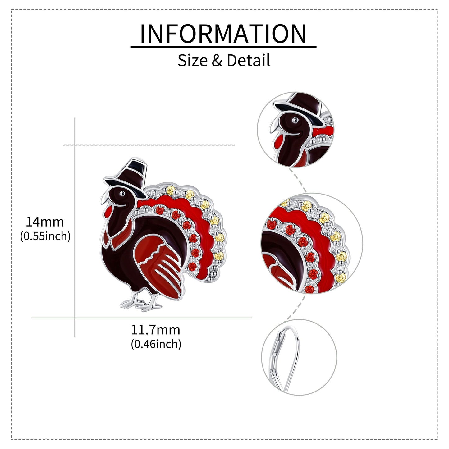 Turkey Earrings S925 Sterling Silver Thanksgiving Turkey Dangle Earrings for Women Turkey Jewelry
