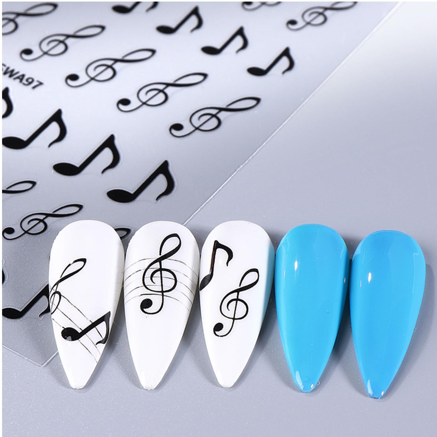 TailaiMei Music Nail Stickers, 3D Gold Black White Design Self-Adhesive Nail Art Decals for DIY Nail Decorations (510)